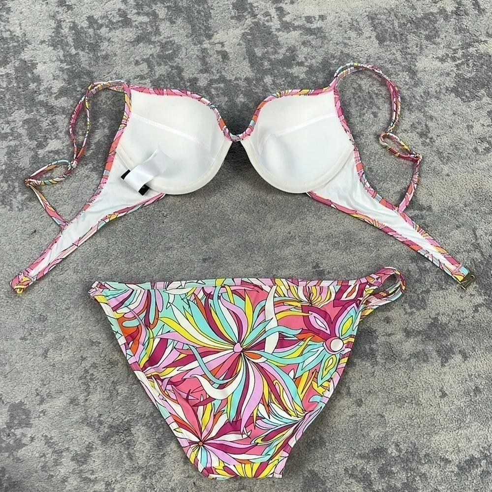 New Kate Spade Underwire Bikini Top and Bottom 2 Piece Swim Anemone Floral L